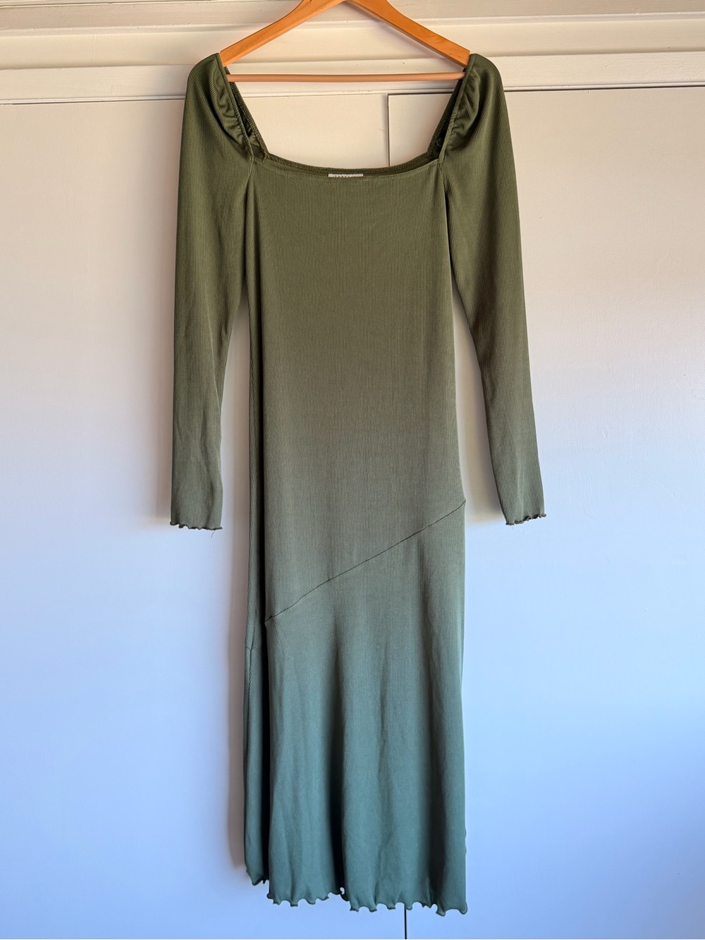 Topshop Olive Green Square Neck Bodycon Dress with Long Sleeves Size 8